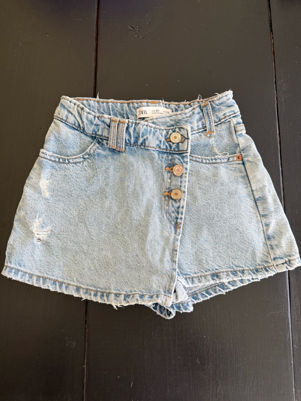 Zara Light Blue Distressed Denim Shorts with Button-Front